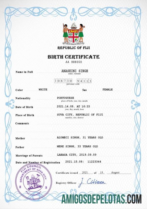 Para baixar modelo PSD de certidão de nascimento de registro vital de Fiji